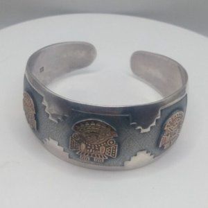 Peruvian 950 sterling silver bracelet with 18k gold plating Nazca lines design